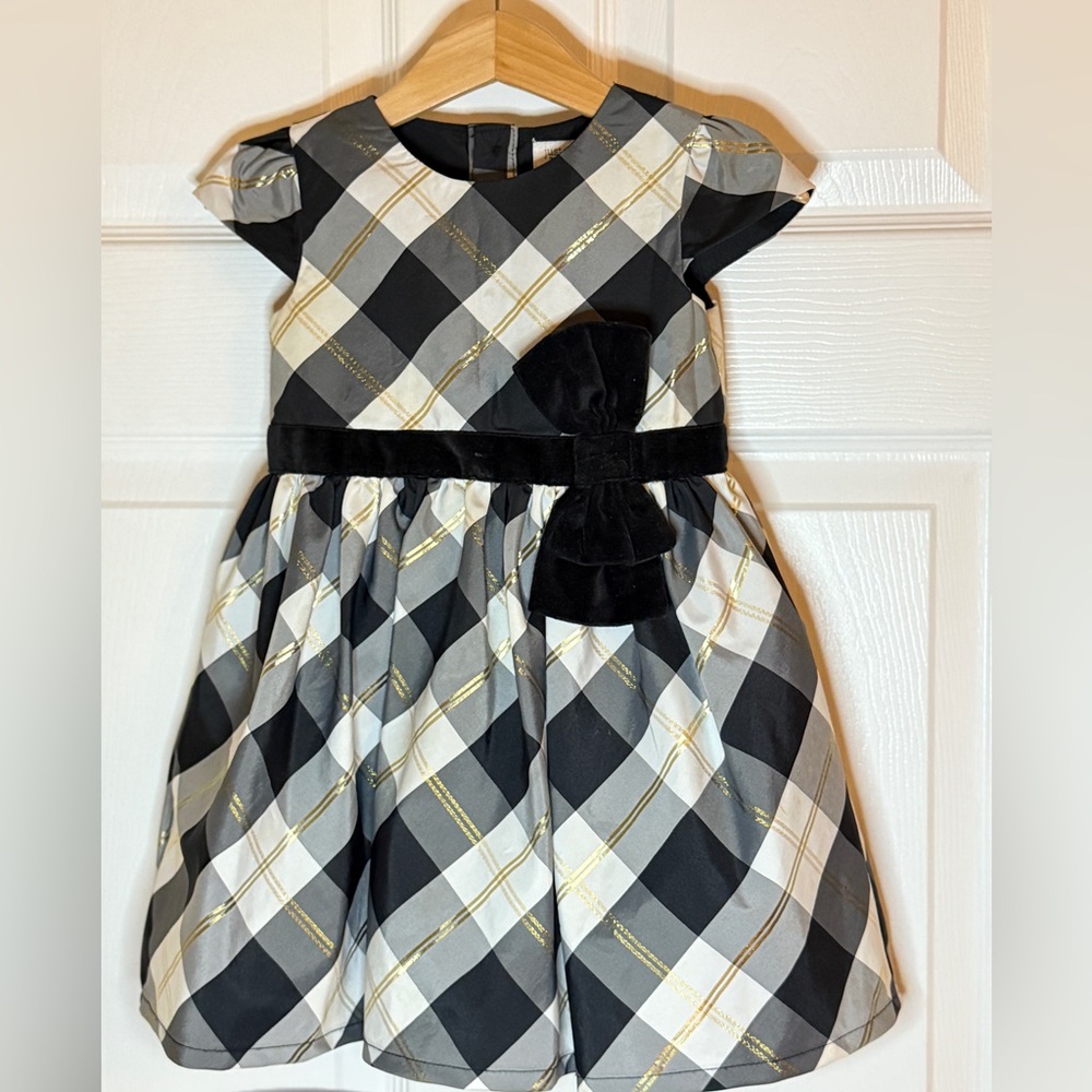 Plaid Black and Gold Kids Dress